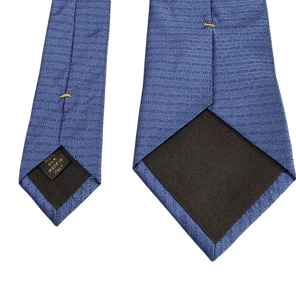 LOUIS‎ VUITTON Blue Silk Monogram Logo Mens Tie Luxury Designer Business Suit